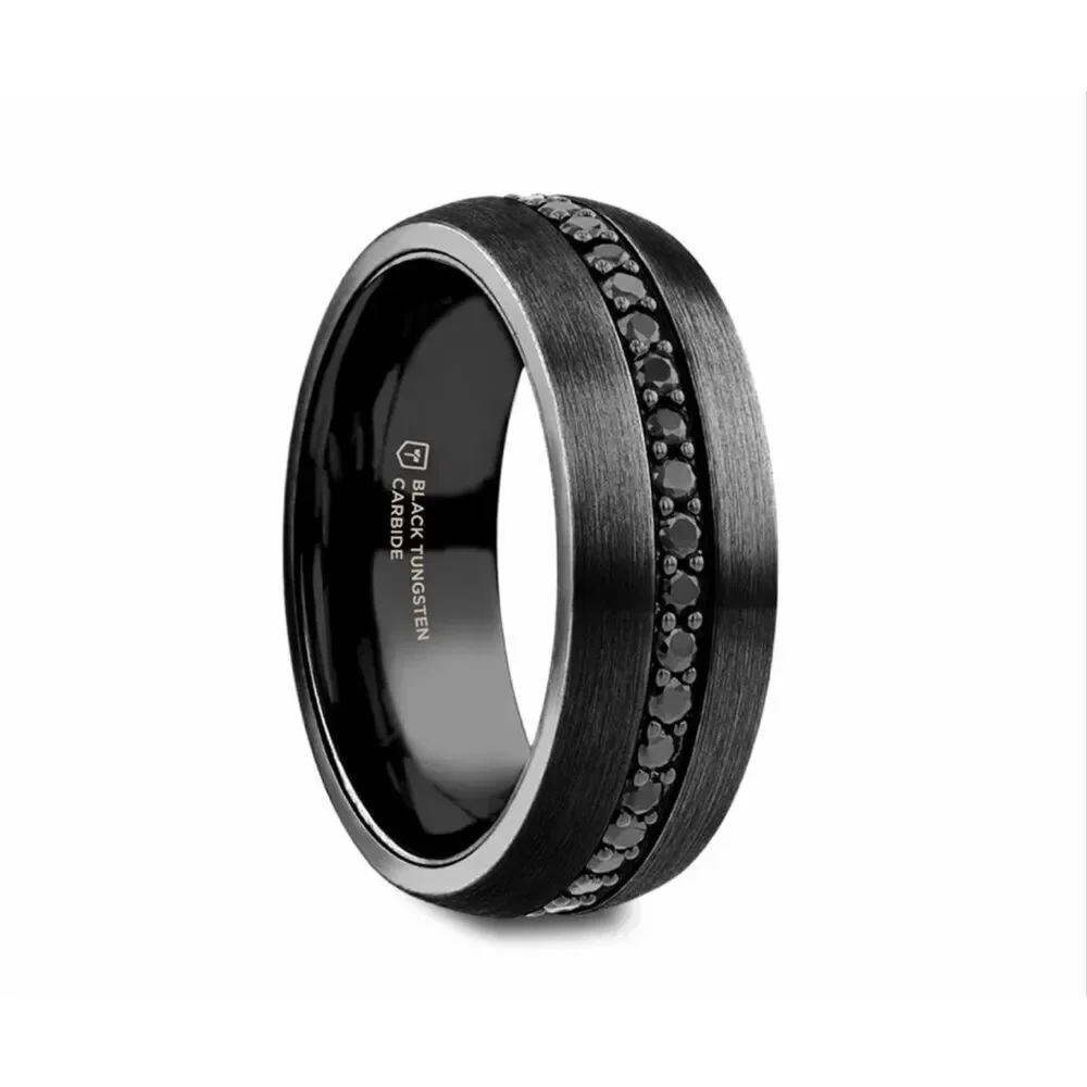 Thorsten Black Tungsten Men’s Wedding Ring with Black Sapphires Size 10 8mm NWT